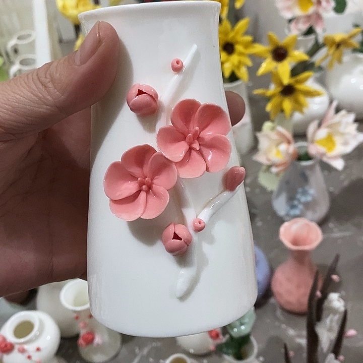 瓷片纯手工陶瓷花摆件瑕