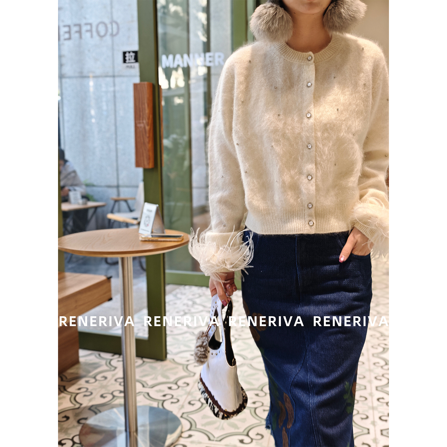 ReneRiva买手店 Riva 工匠手缝可拆卸钉钻开衫