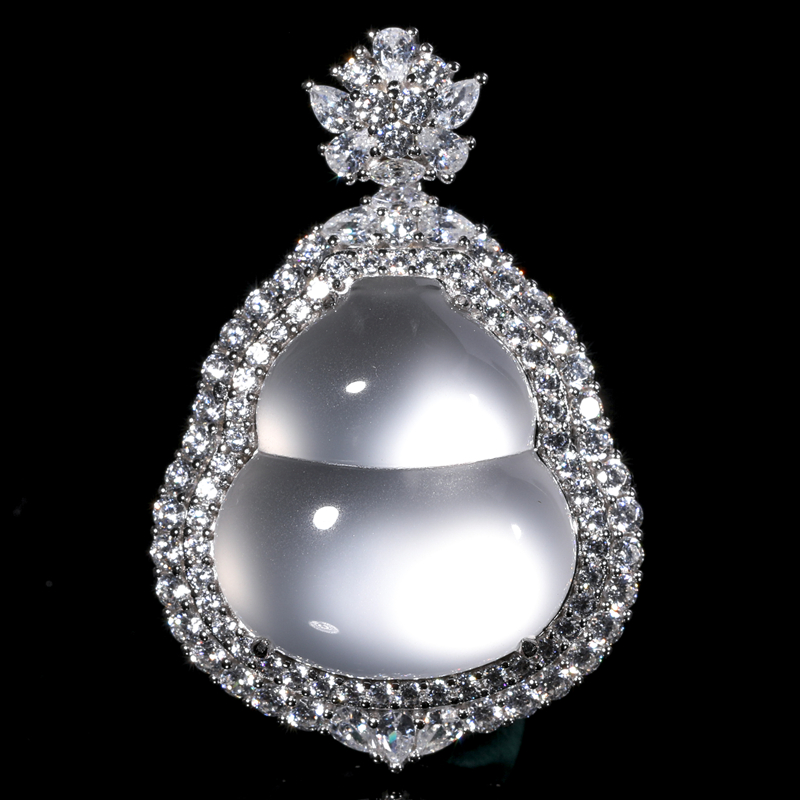 S925银镶天然石英质玉气质福禄葫芦女士项链吊坠百搭毛衣链