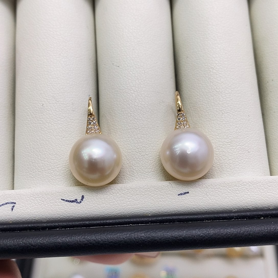 海水珍珠耳饰18K金镶嵌11-12m m干枯玫瑰金