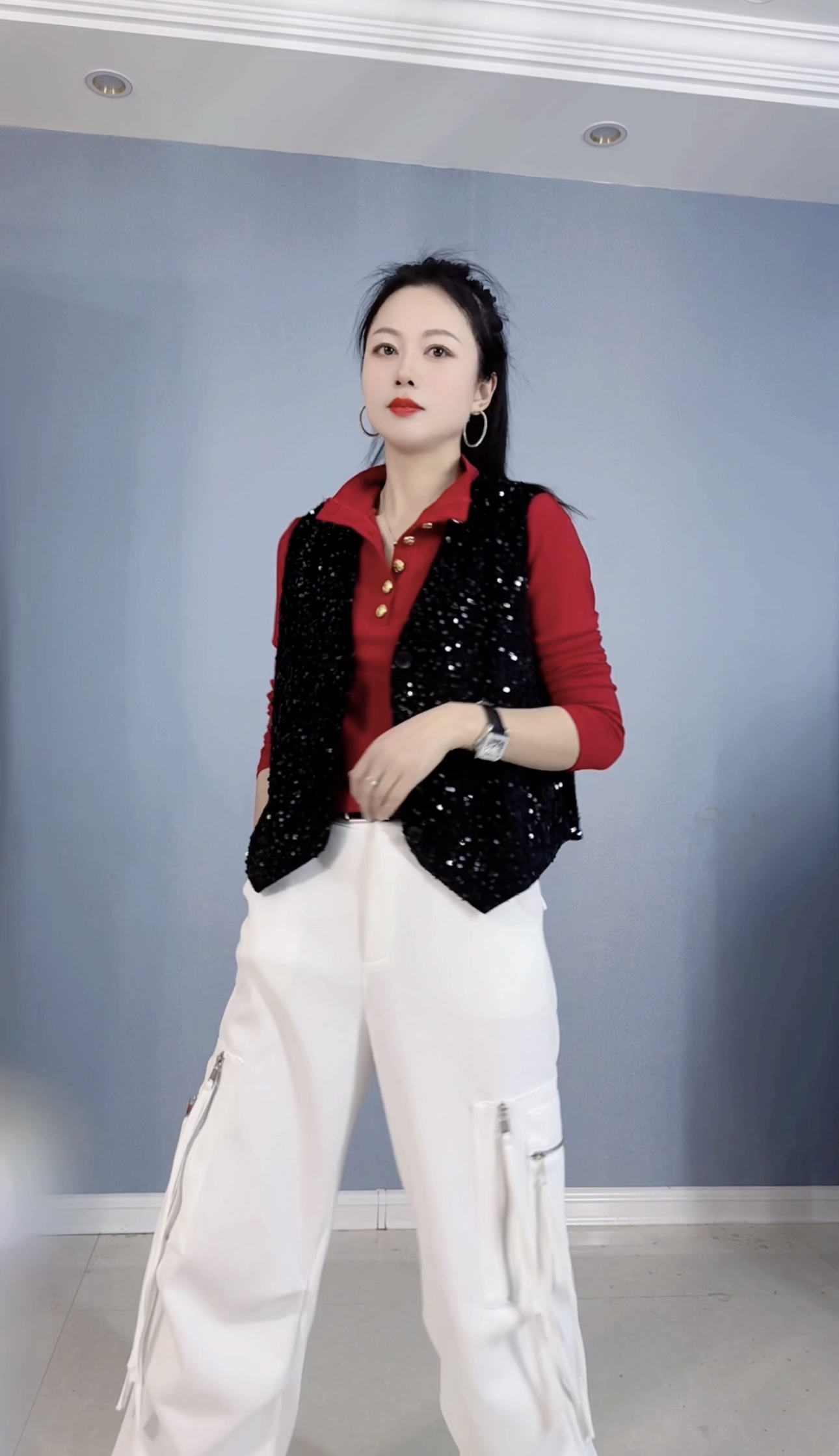 春季新款短款亮片马夹6831休闲百搭