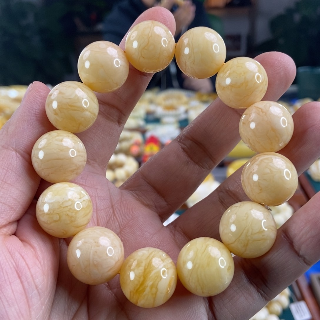 琥珀珠宝奇石未镶嵌18虎皮纹同料串43.03