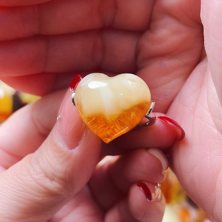 琥珀戒指银S925镶嵌戒指