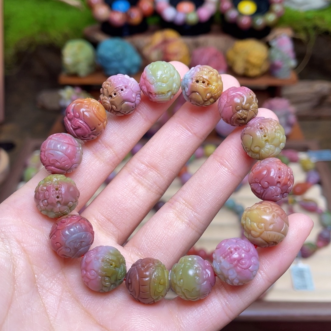 L***Y未镶嵌玛瑙/玉髓珠宝半成品盐源玛瑙炫彩貔貅串