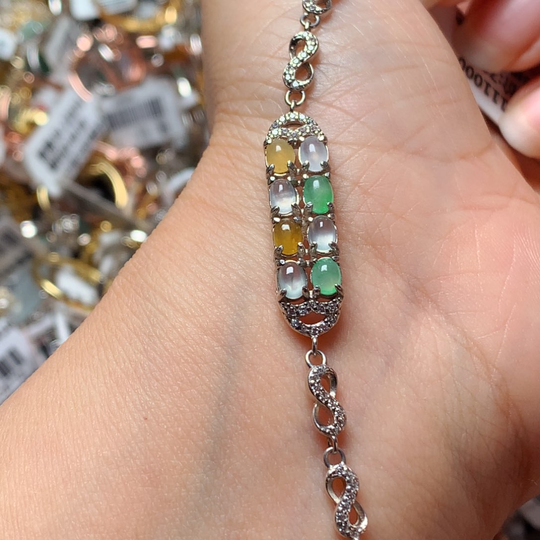 翡翠戒指银S925镶嵌天然翡翠手链