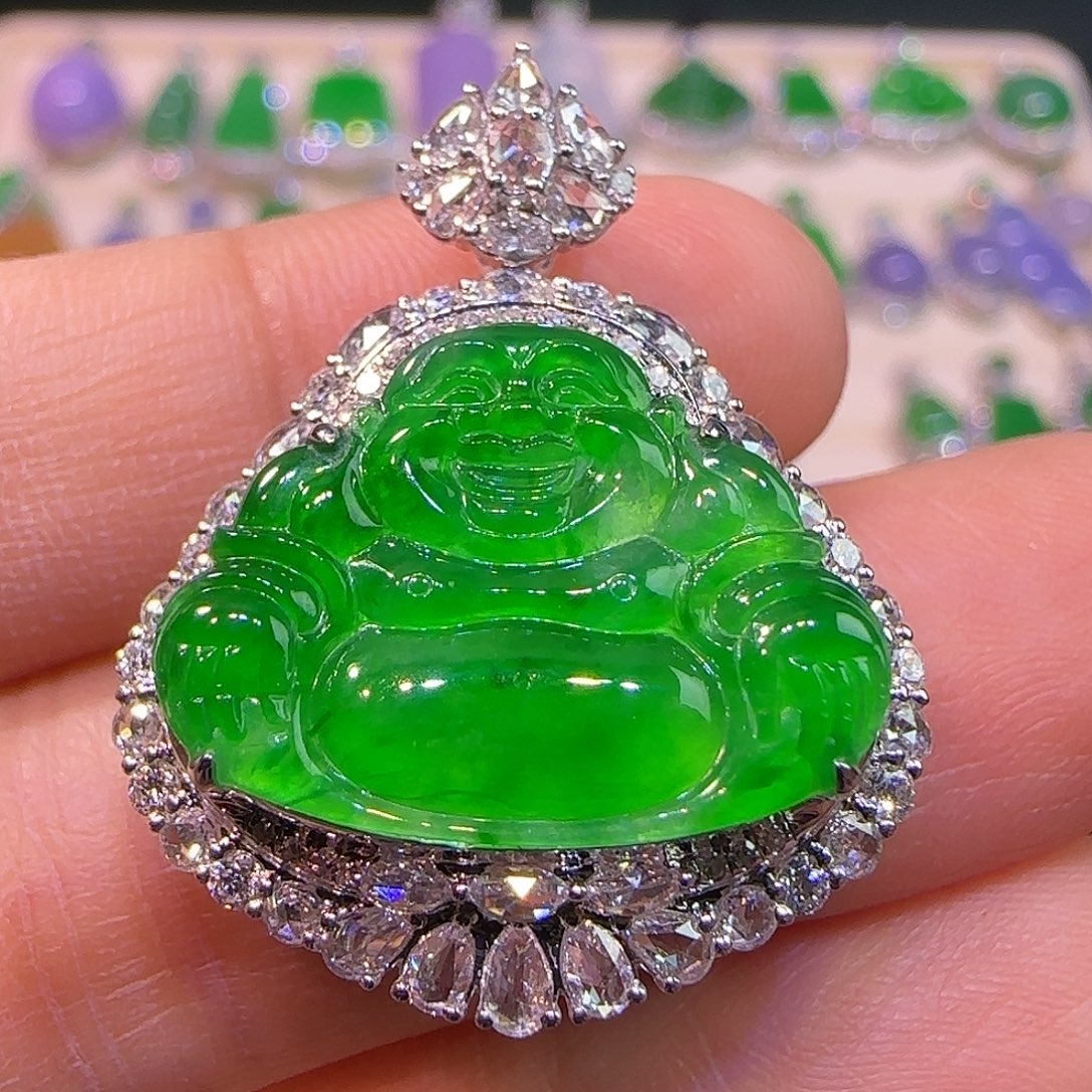 翡翠18K金镶嵌吊坠(不含链)