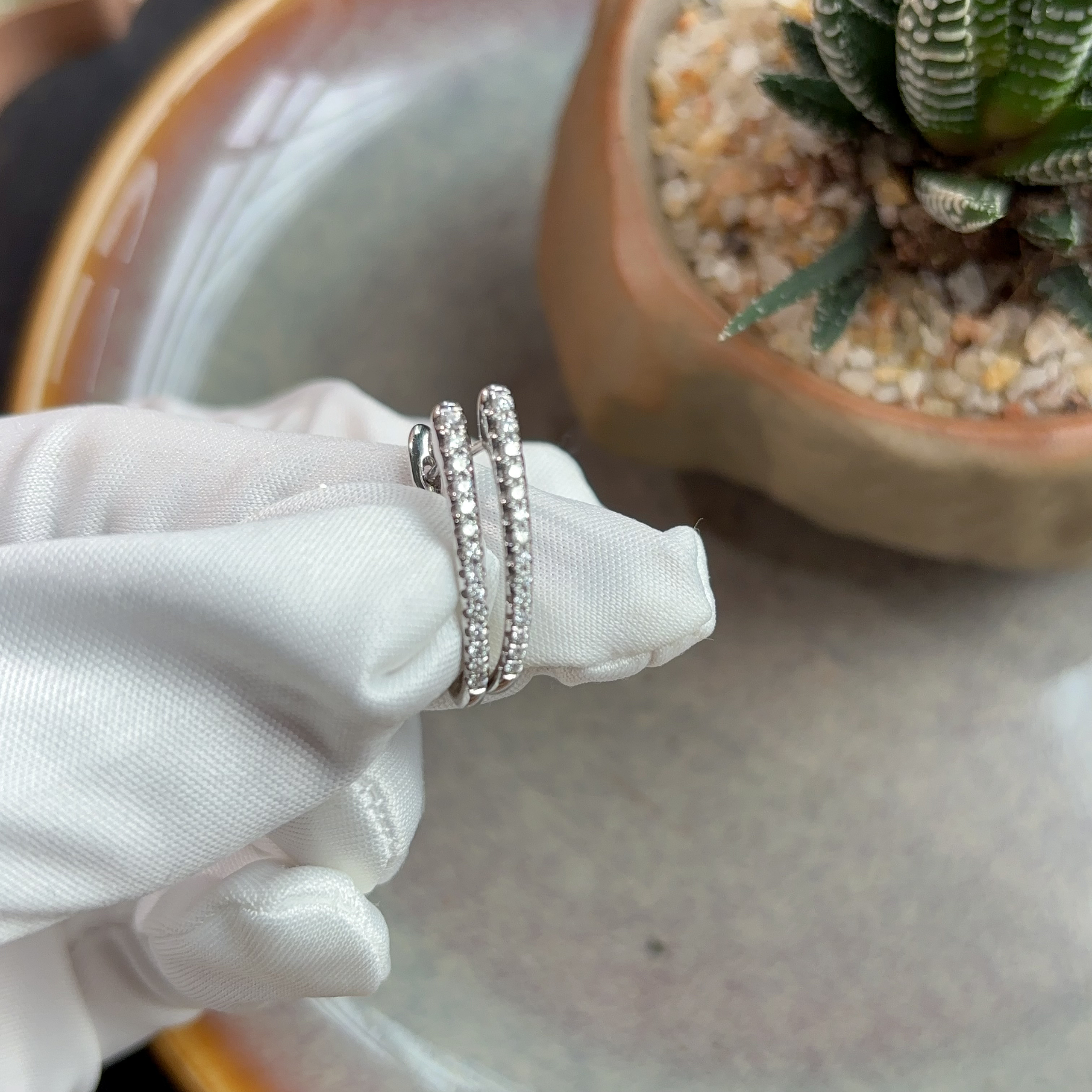 单排大钻18k金钻石耳包