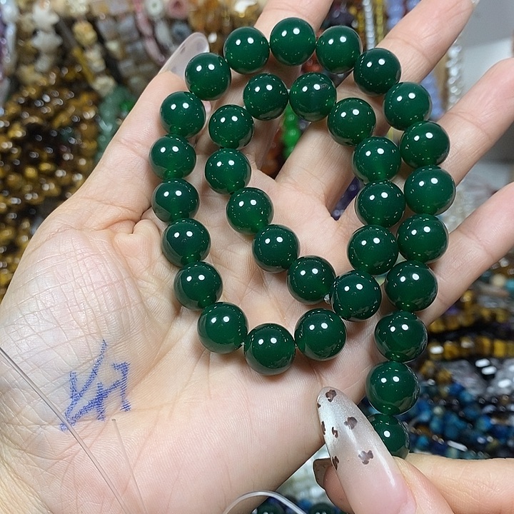 玛瑙/玉髓未镶嵌珠宝半成品A级高级绿玛瑙卡12mm