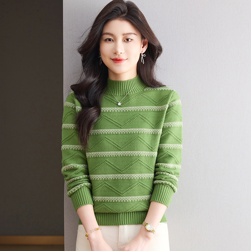 羊毛衫冬季女厚款保暖半高领打底宽松显瘦百搭气质时尚内搭针织衫