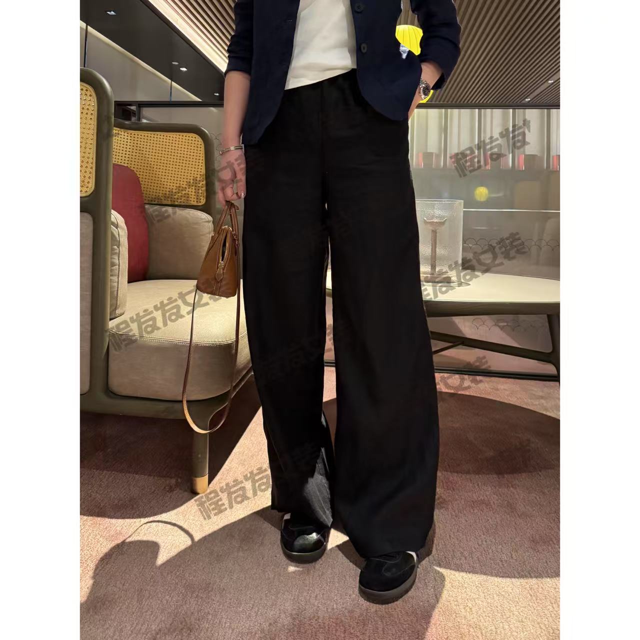 【程发发】（尘圆）时尚休闲宽松抽绳亚麻裤F1900