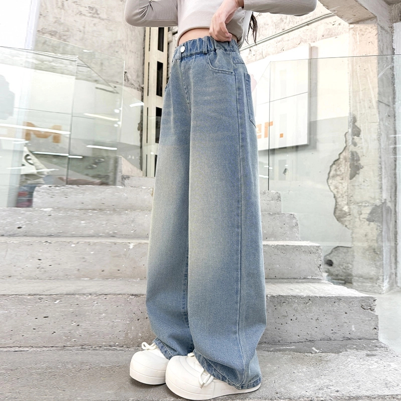 女大童牛仔阔腿裤春季洋气百搭裤子2025新款儿童春秋显瘦直筒长裤