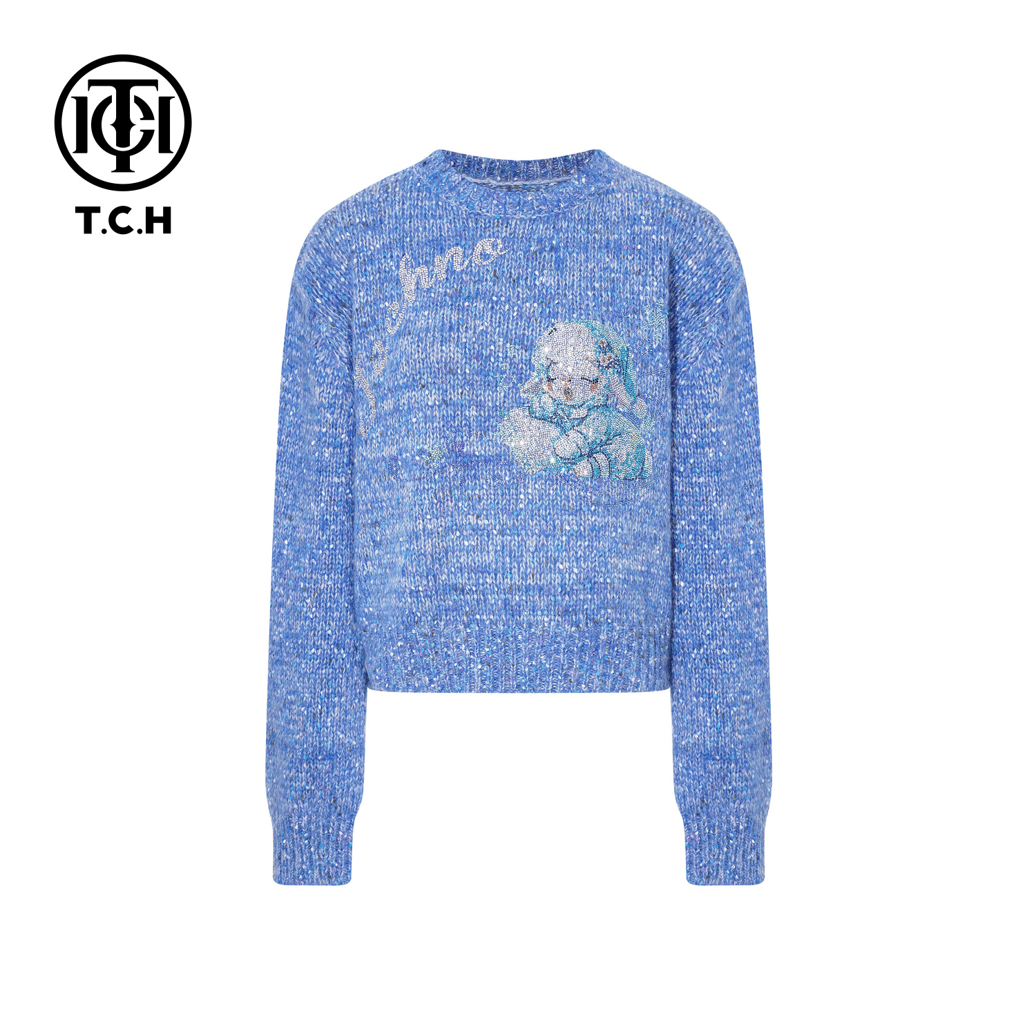TCH【柔软舒适】冬款时尚烫钻蓝色休闲风女装针织衫T75D09E1162