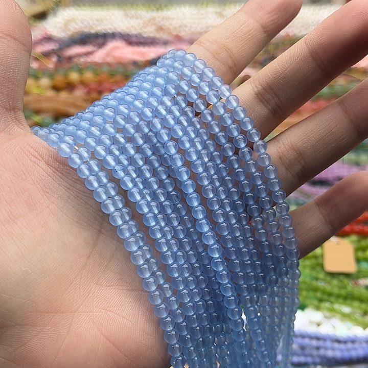 玛瑙/玉髓珠宝半成品未镶嵌一条4mm左右海蓝宝