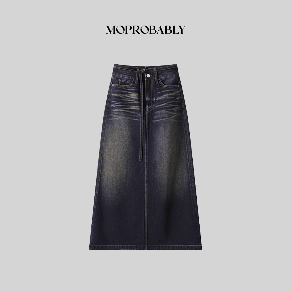 Moprobably李予诺「AC裙」"100%棉"重工水洗百搭牛仔半身裙L5172301