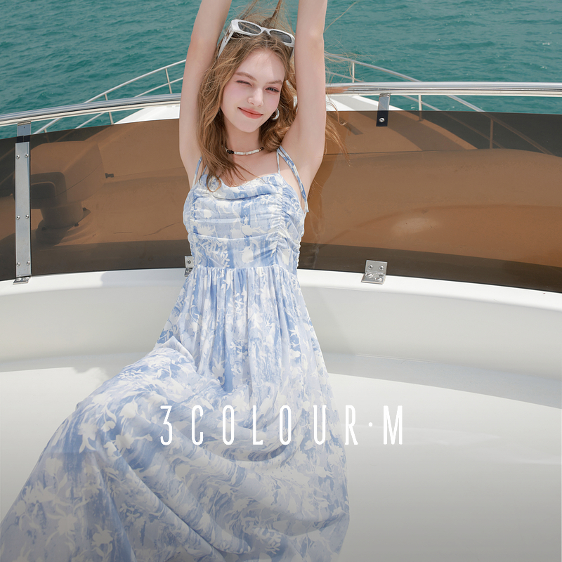 【大叔专享】0043三彩2025夏季新款碎花吊带裙无袖高腰连衣裙dbq