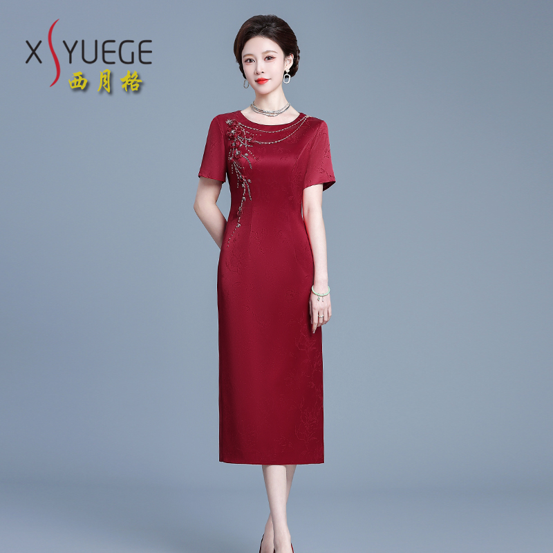 喜婆婆2025年新款高端大气连衣裙妈妈年轻款婚宴高贵春装结婚礼服