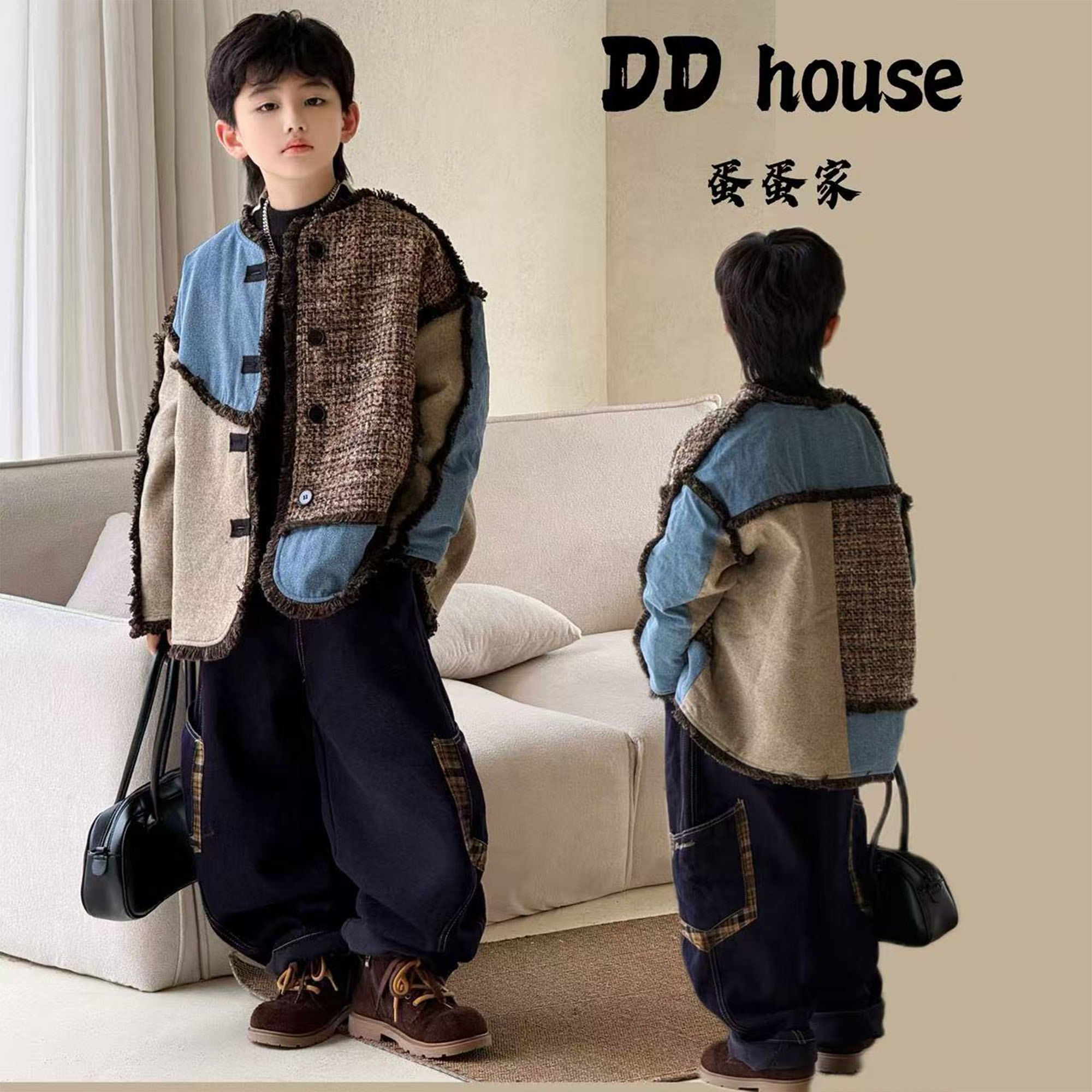 蛋蛋家[巴黎走秀】25288冬季新款洋气拼色小香棉服外套