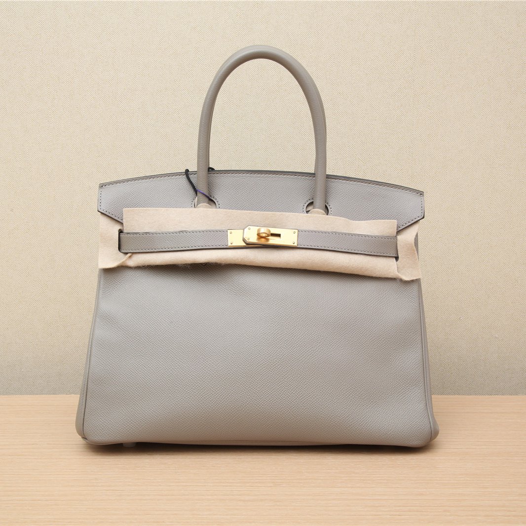 99新 Hermes/爱马仕 小花攀攀BIRKIN 30 银河灰 Epsom皮 C刻 金扣