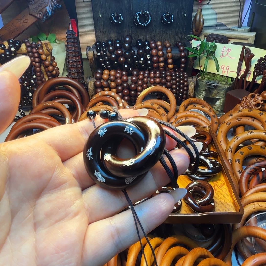 木枣木玉化20圈口镶银双面乾坤圈