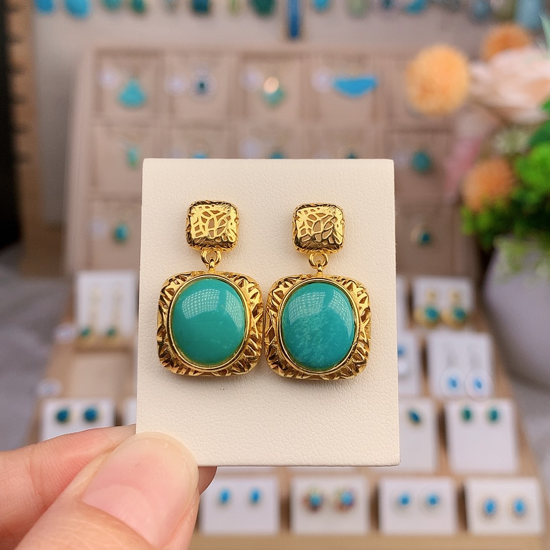 银S925镶嵌绿松石耳饰