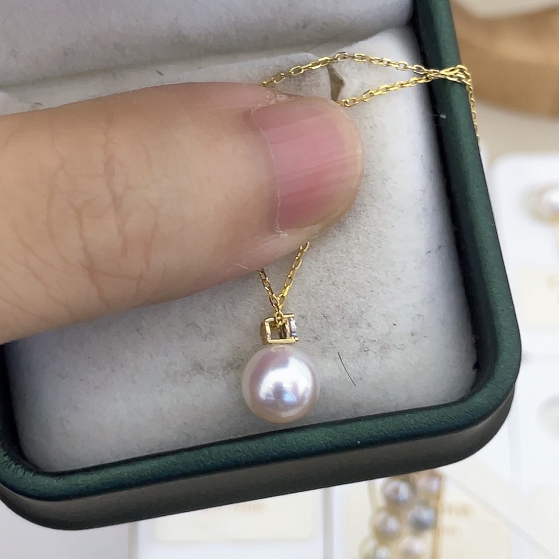 海水珍珠吊坠(不含链)18K金镶嵌7.5-8戴妃吊坠