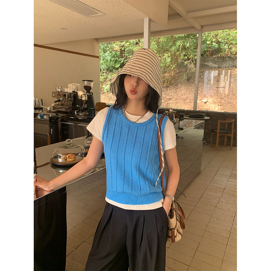 6色简约圆领麻花毛针织马甲女2025春韩版叠穿背心H1EC510101