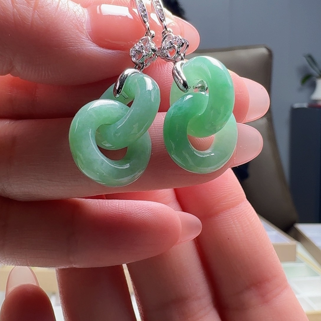 翡翠耳饰银S925镶嵌天然
