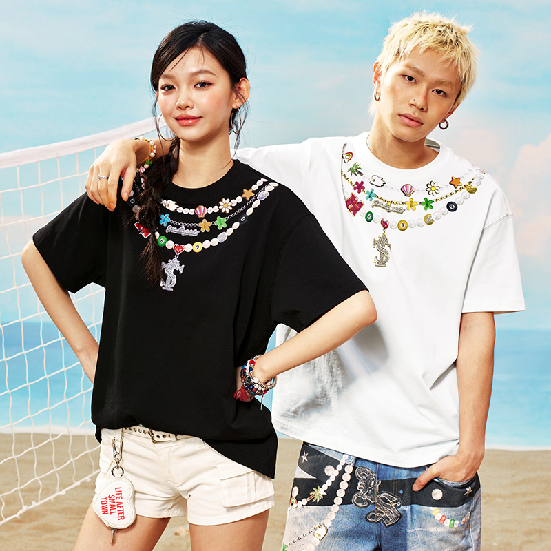 MEDM × STK 项链短袖T恤男上衣设计感小众女美式嘻哈休闲情侣t恤