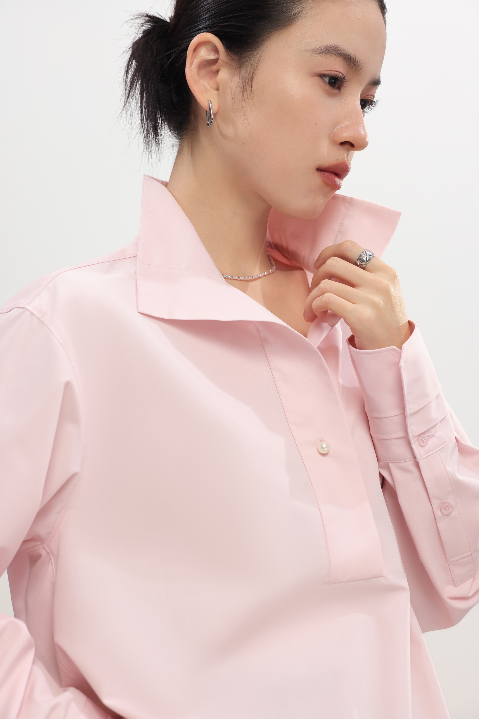 EAEOVNI【风情】简套珍珠衬衫女时尚免烫气质休闲长袖衬衣秋季
