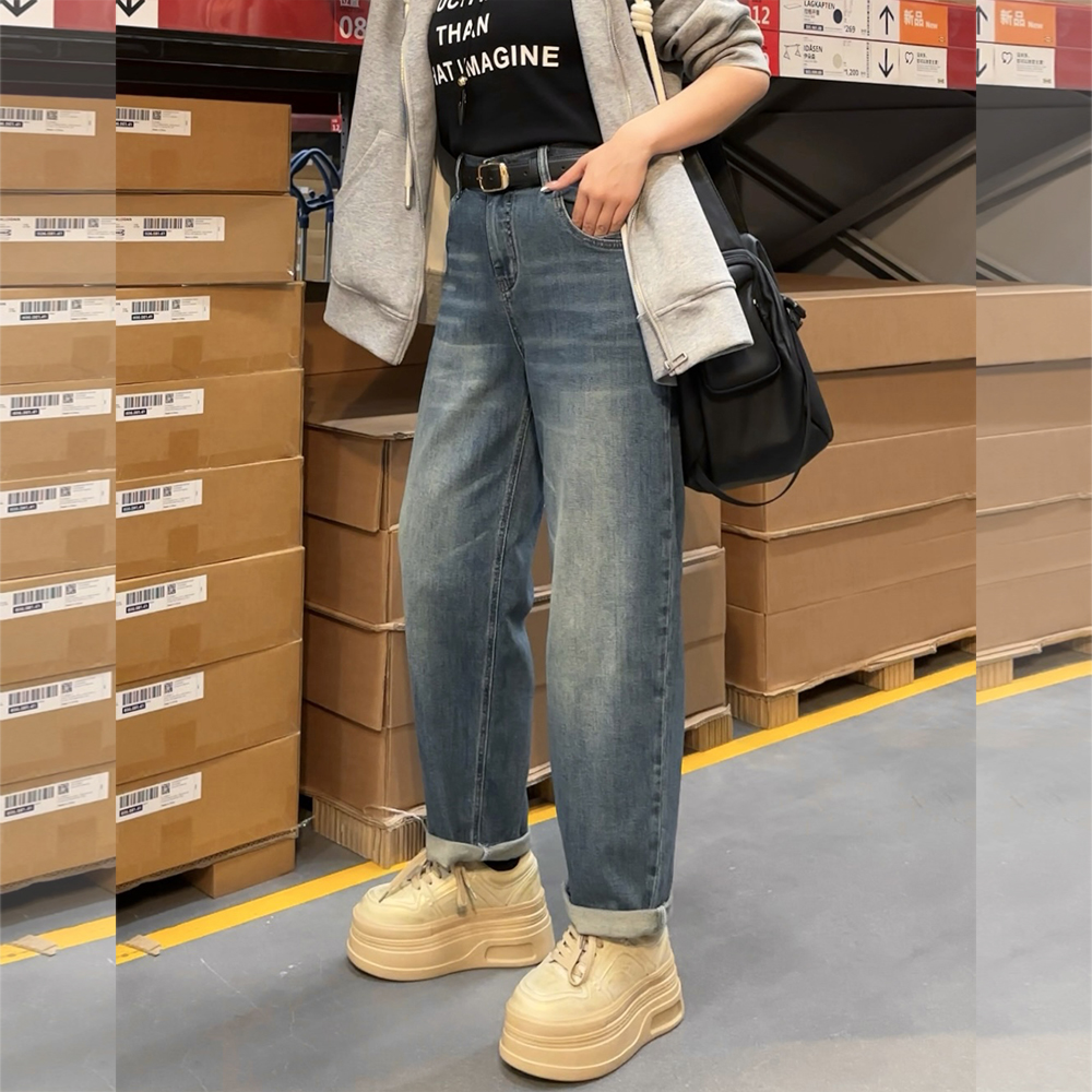 【秋上新】胖mm显瘦宽松牛仔哈伦裤休闲裤200斤加大码女装_8360_GN