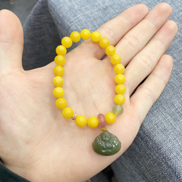 天然蜜蜡单圈手串约8-9mm左右抱抱佛配饰多样性发其一wwx