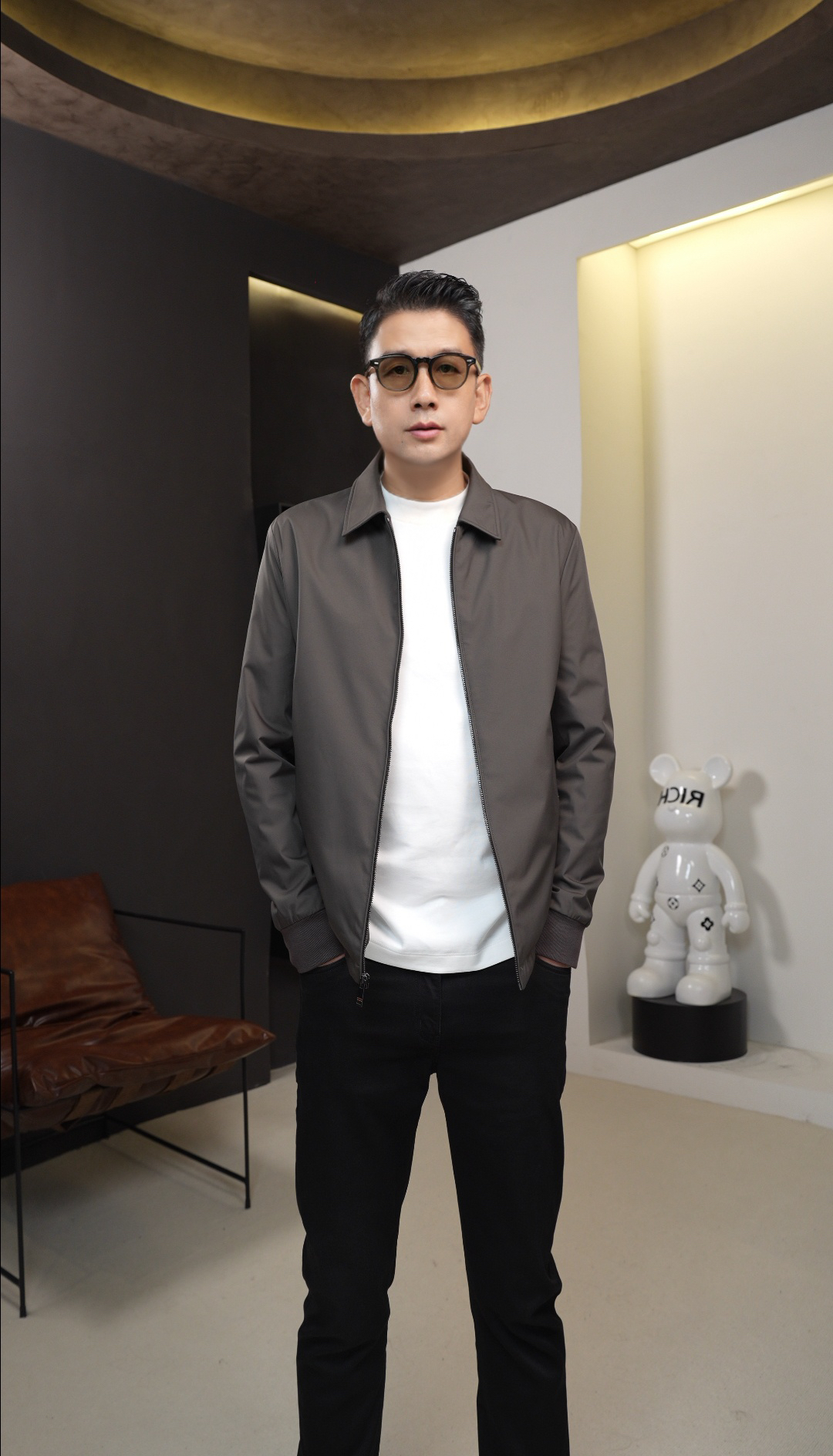 【张先生专属】2025翻领休闲时尚亮面夹克外套