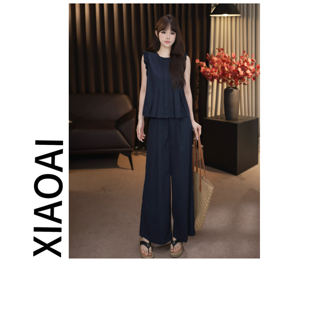 小艾F136初夏新款2025高级气质显瘦设计感马甲+直筒裤套装女