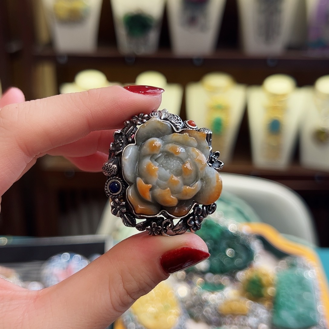 翡翠戒指银S925镶嵌戒指