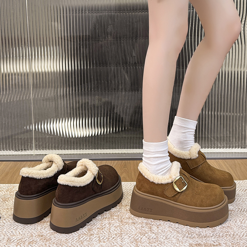 7CM厚底增高加绒舒适勃肯鞋2025冬季新款保暖休闲百搭小个子女鞋 