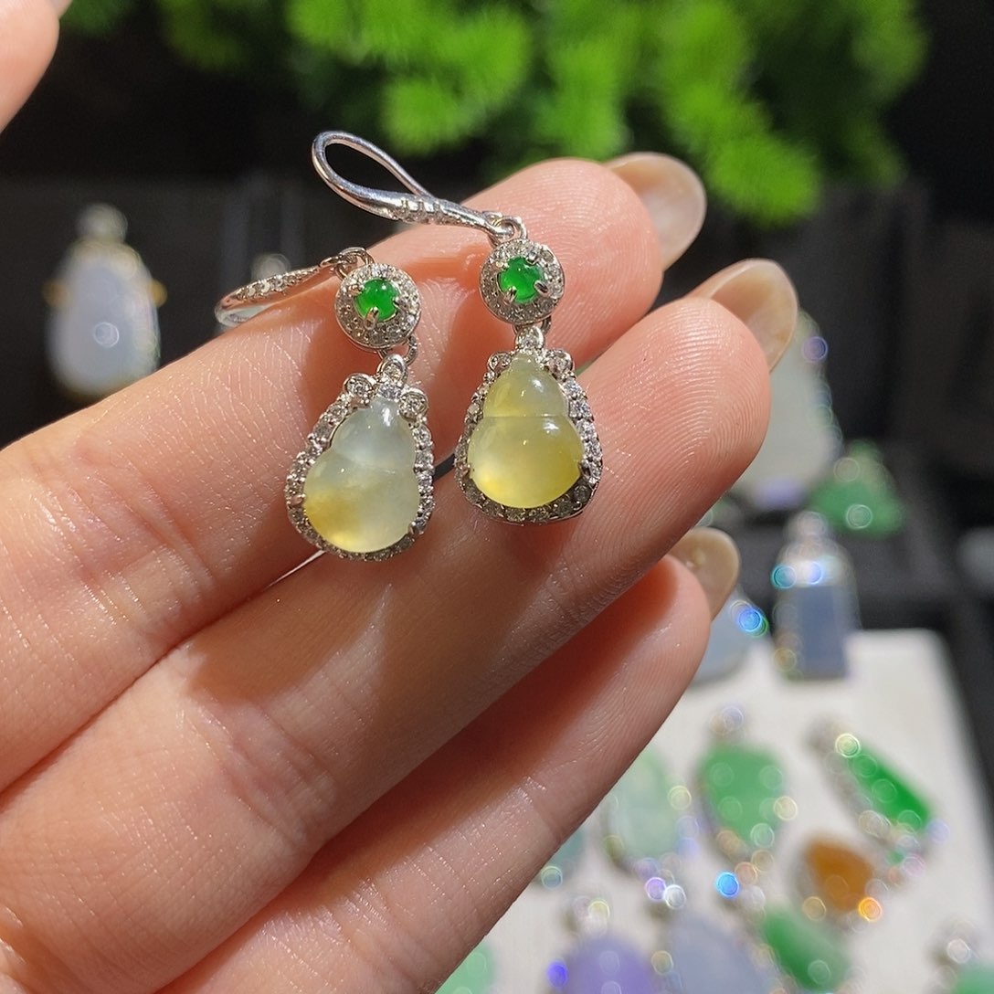 翡翠耳饰银S925镶嵌?****?天然翡翠