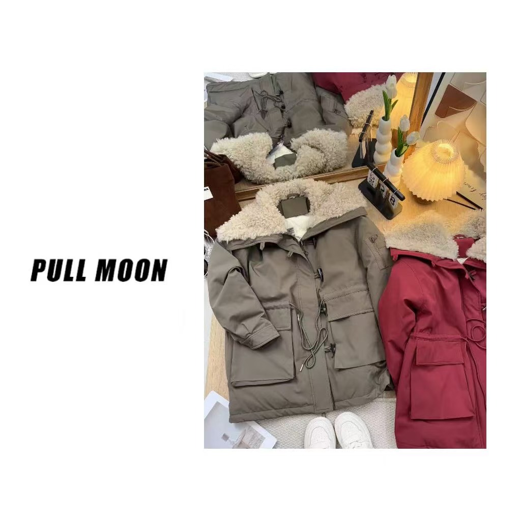 24176 牛角扣大翻领收腰系带棉服派克工装外套 MF/1229