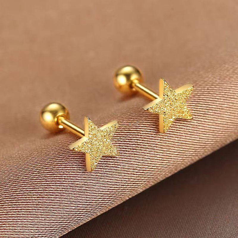 钛钢耳饰 058女款拼色迷你金色简约女五角星耳钉