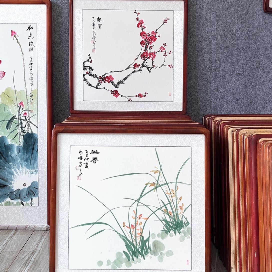 国画书画作品带框63×63