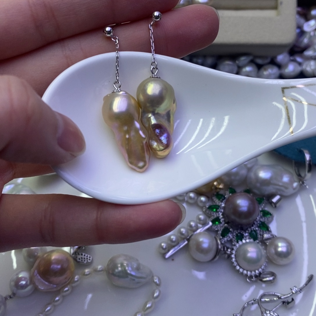 淡水珍珠耳饰银S925镶嵌