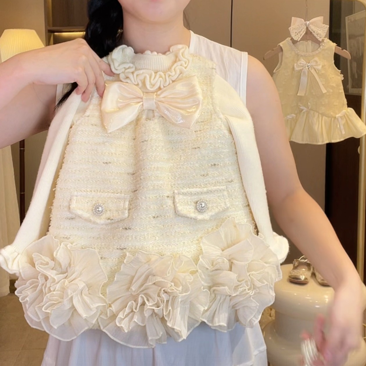 2025新款女童小香风加绒背心裙冬装周岁礼服公主连衣裙女宝宝