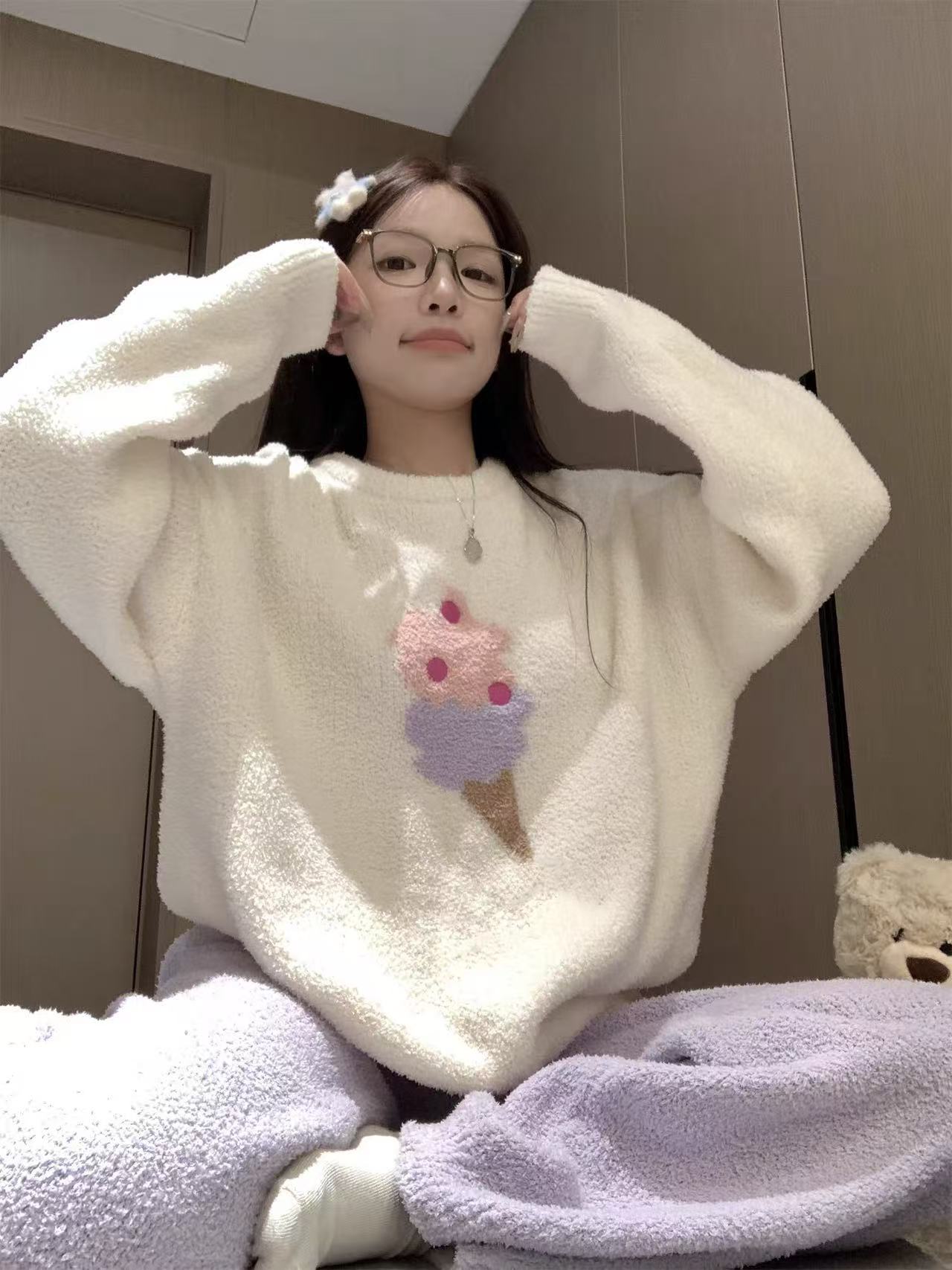 半边绒睡衣女款秋冬季2025网红珊瑚绒女士冬天加厚毛绒家居服套装