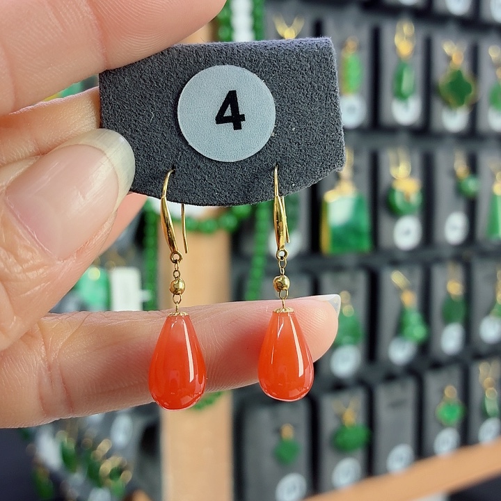 南红玛瑙18K金镶嵌耳饰