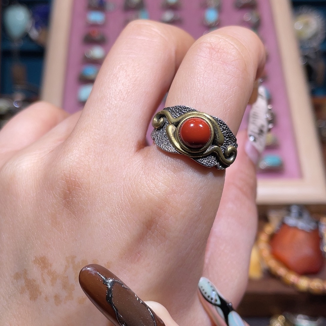 南红玛瑙银S925镶嵌戒指戒指