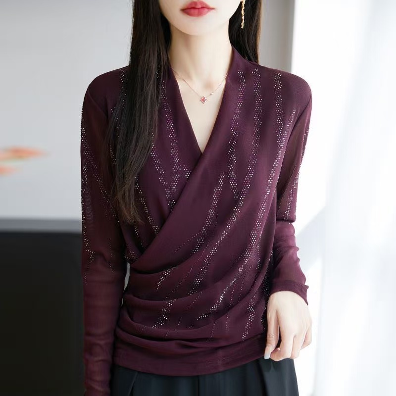 （F）006蕾丝女士时尚百搭长袖衬衫