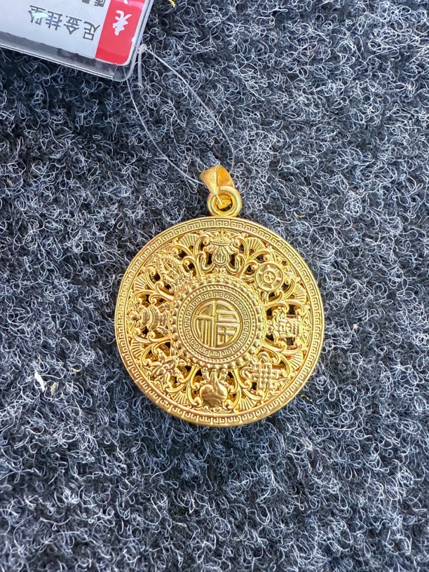 老庙足金简约大气八宝盘吊坠