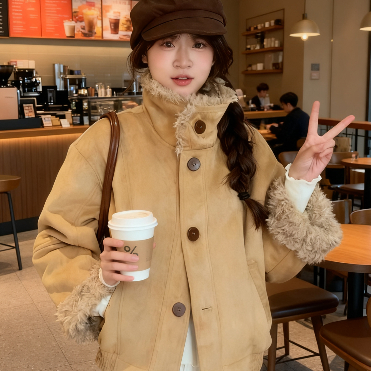 人造皮草 【冬日暖咖】松弛周末/高级感环保毛毛外套