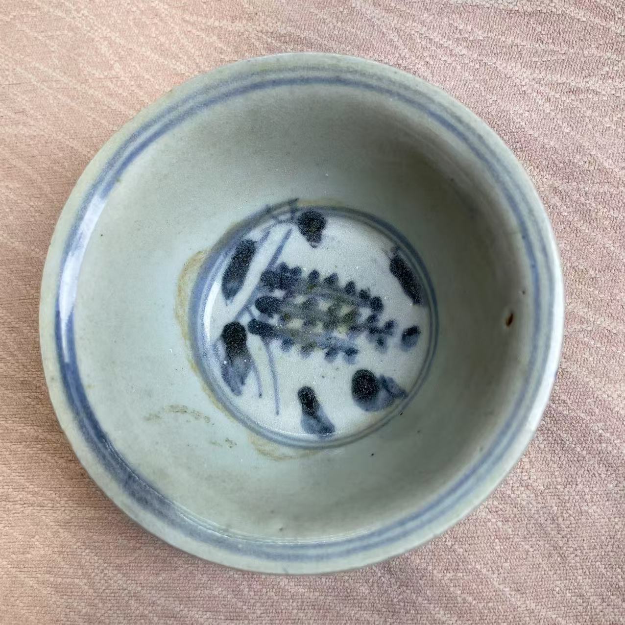 【粗大明青花茶园落款碗】手绘大碗米饭碗柴窑釉下彩釉里红瓷厂缠枝