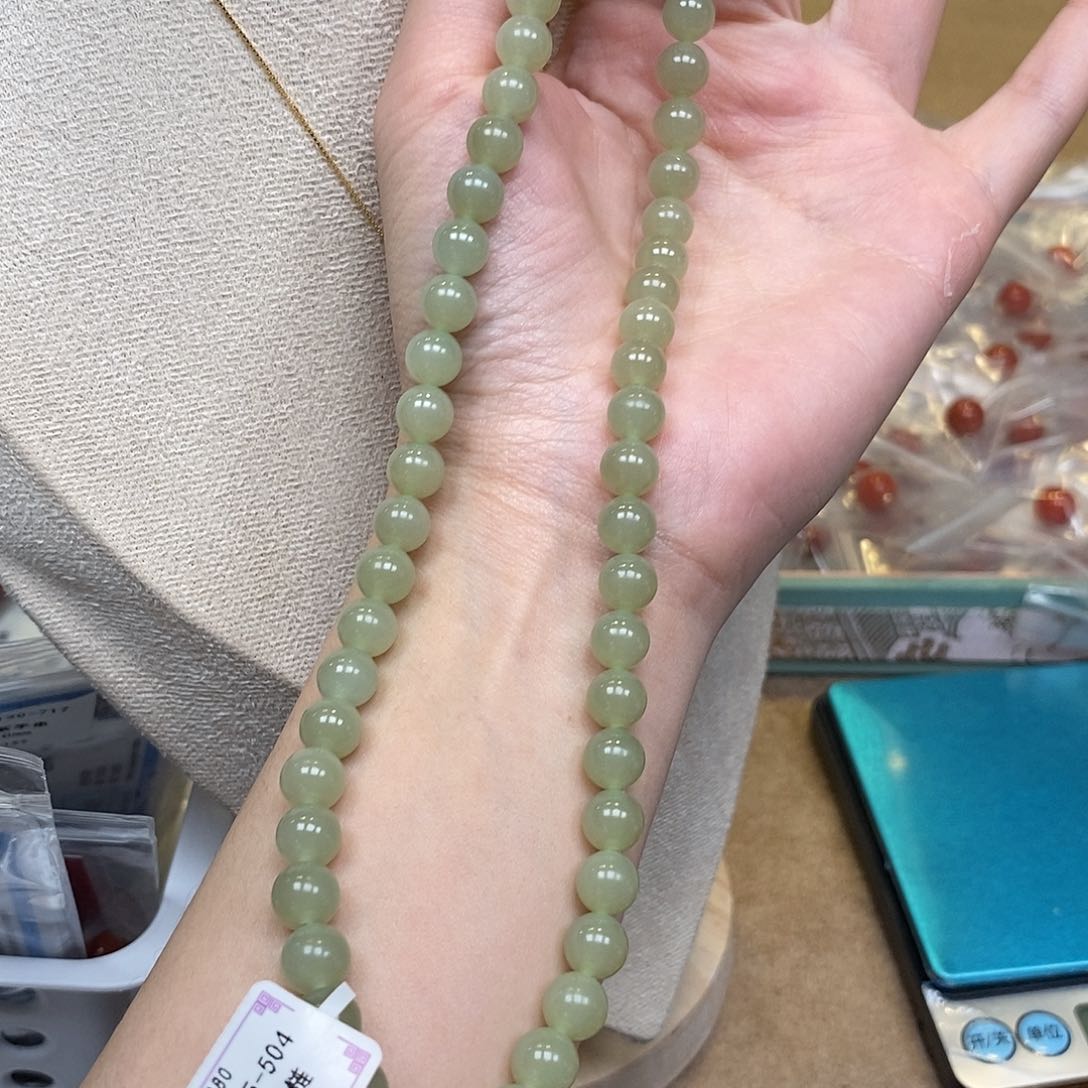 和田玉手链未镶嵌高冰晴水和田玉青提女神链8mm
