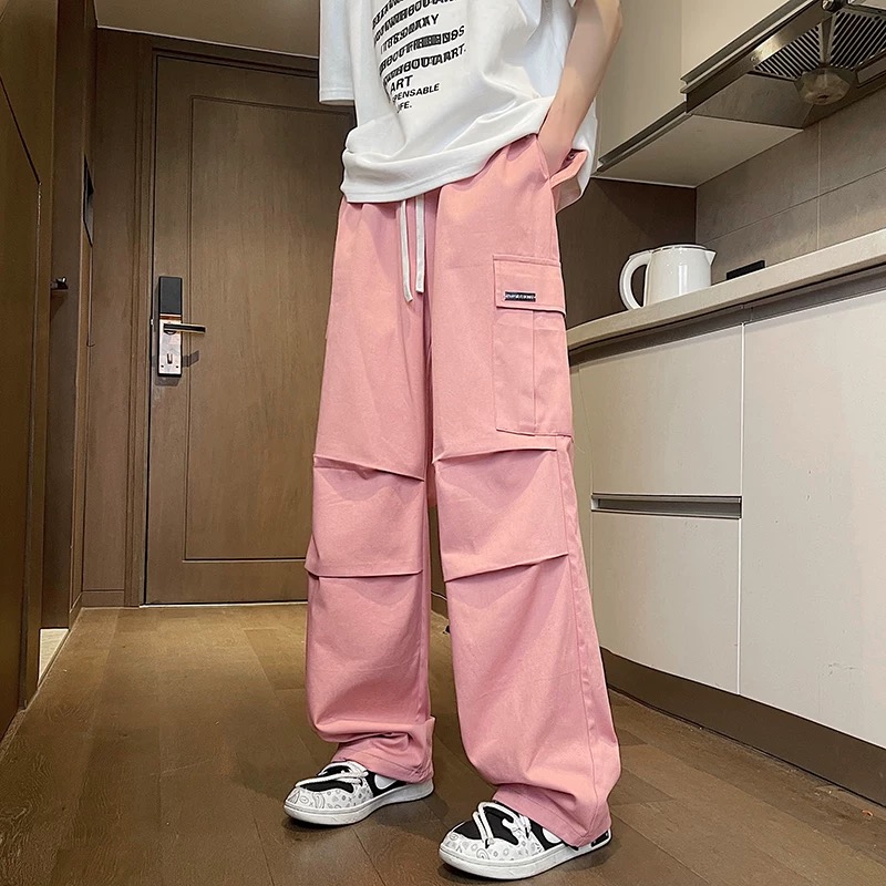 【CK002】春季男女同穿款简约百搭褶皱直筒工装休闲裤~下摆可收缩